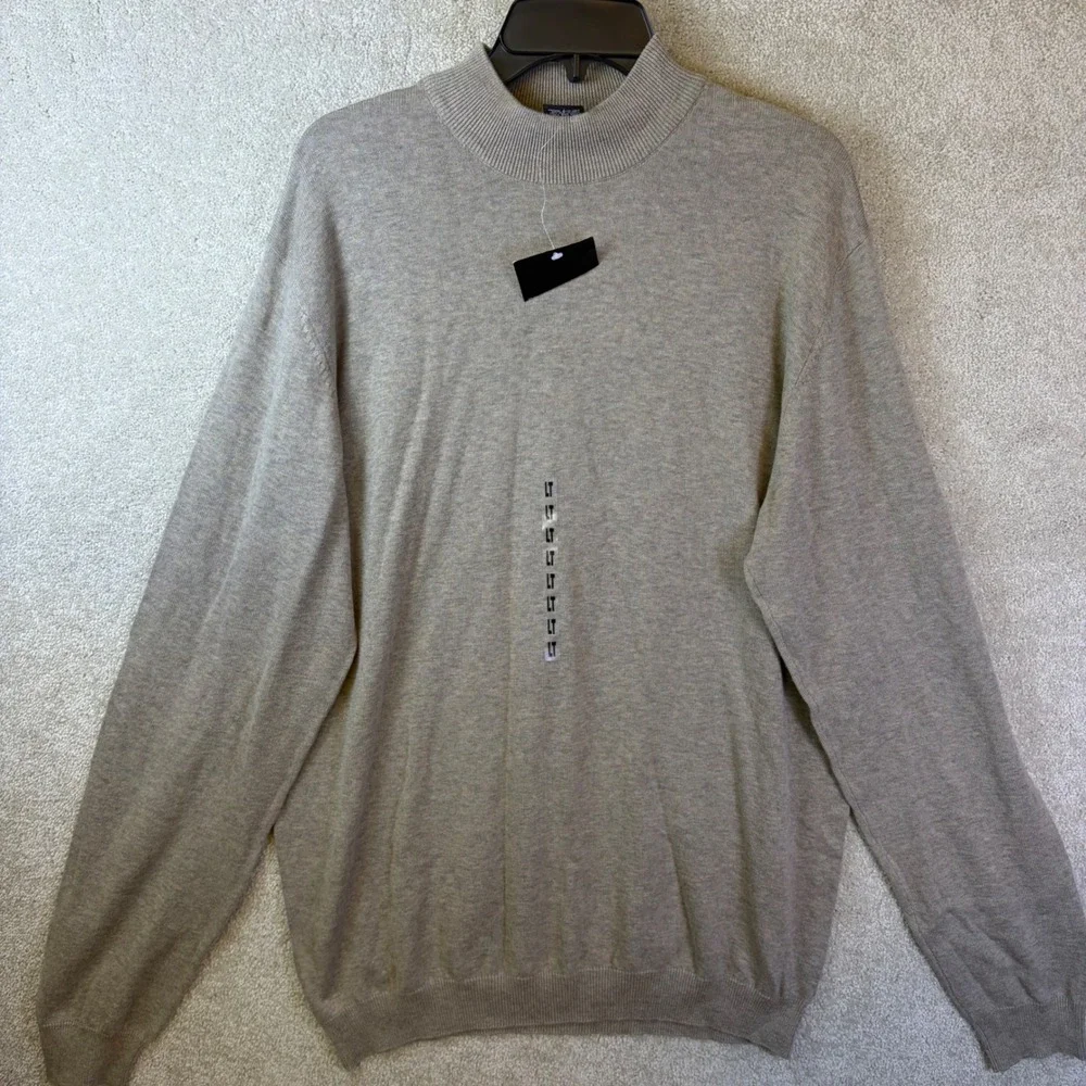 Croft & Barrow Mock Neck Sweater Men Large Tall Taupe Heather Cotton Classic NEW